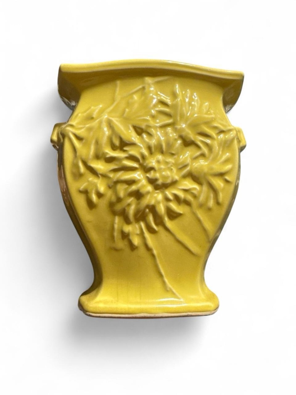 Genuine McCoy Yellow Floral Relief Ceramic Wall Pocket